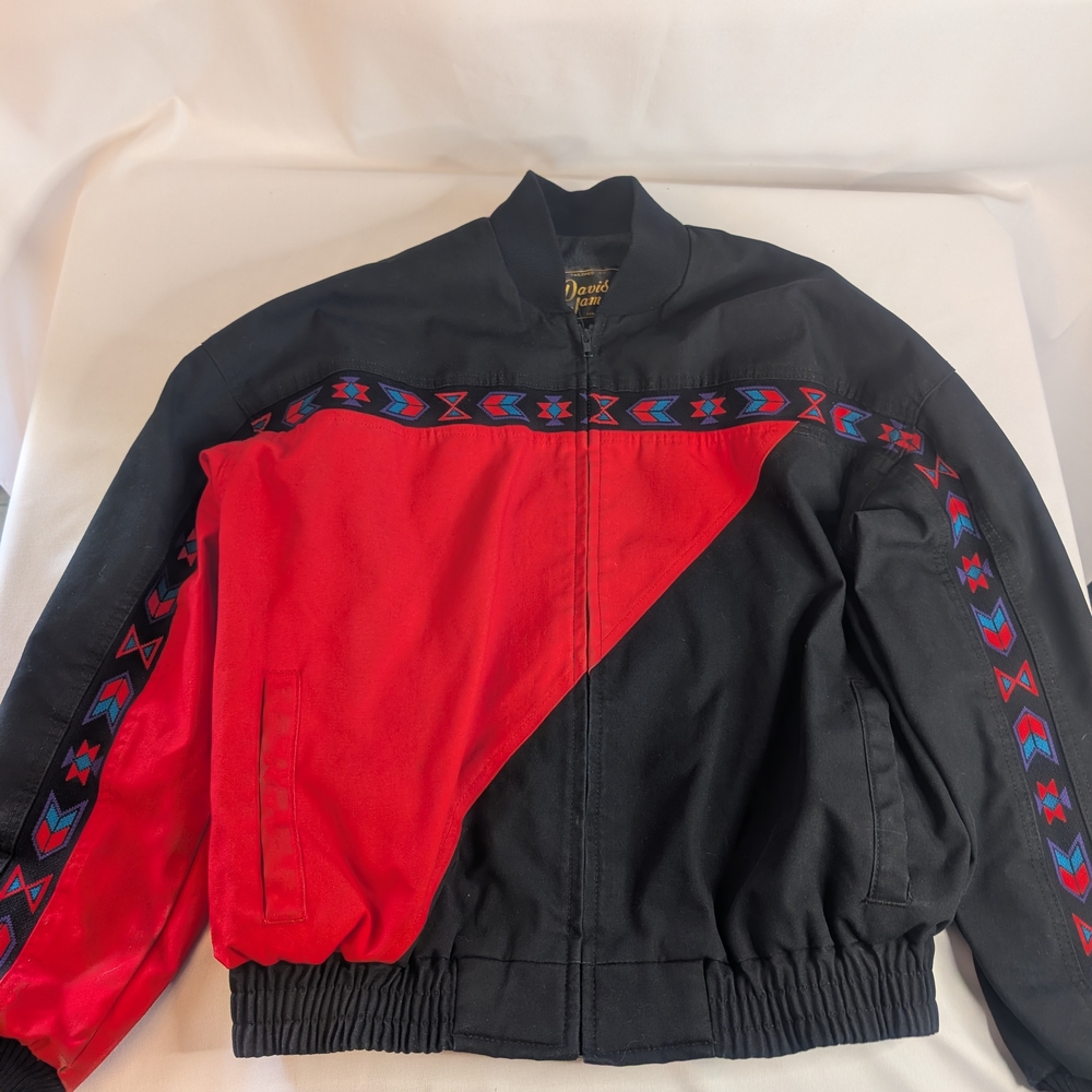 David James Western Black and Red Bomber Jacket Size Large